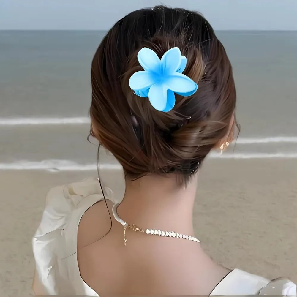 Plumeria Flower Hair Clips, Non-Slip Claw Clip for Thin, Thick, or Curly Hair, Beach Vacation Style