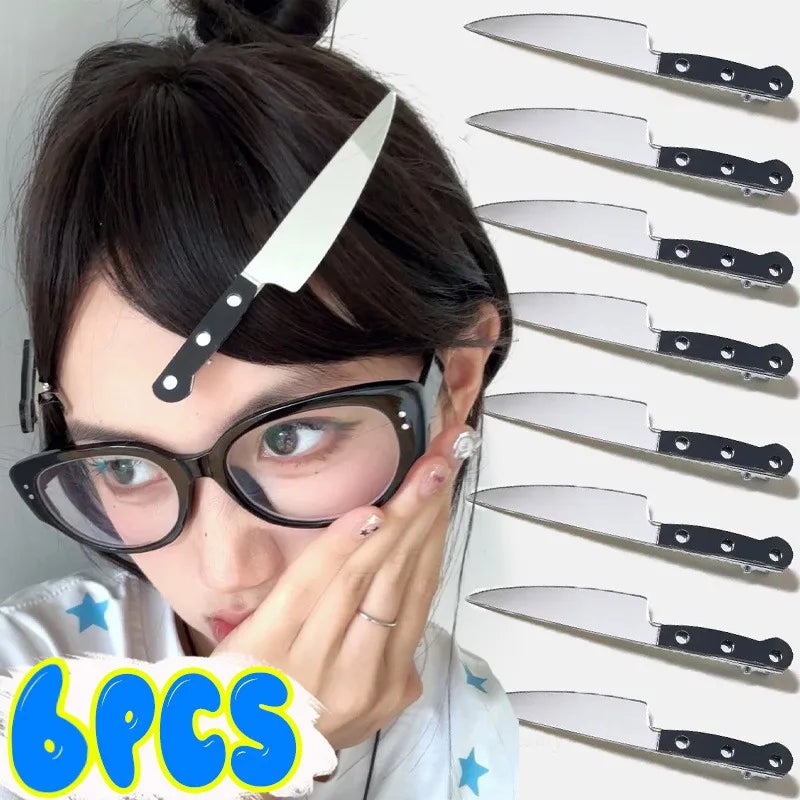 1/6Pcs Creative Knife Hair Clips for Women Funny Punk Gothic Bangs Side Hairpins Weird Knife Headwear Cosplay Hair Accessories
