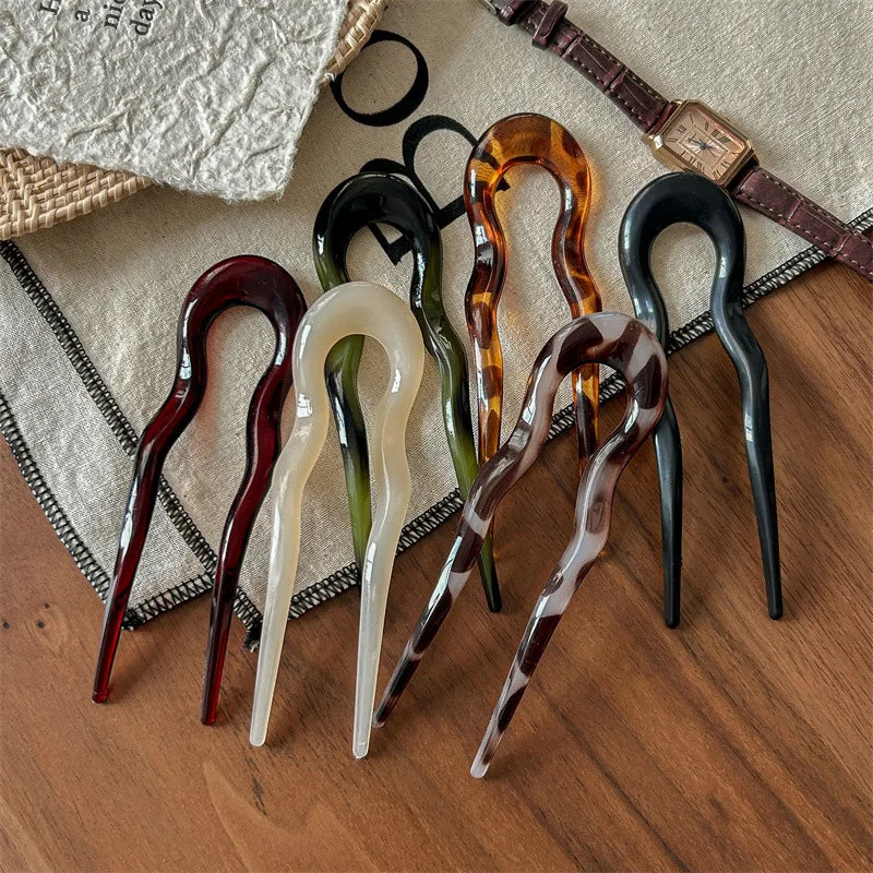 U-Shaped Hair Fork Fashion Tortoiseshell Acetate Hairpin Geometric Design Headwear Hair Sticks Women Girls