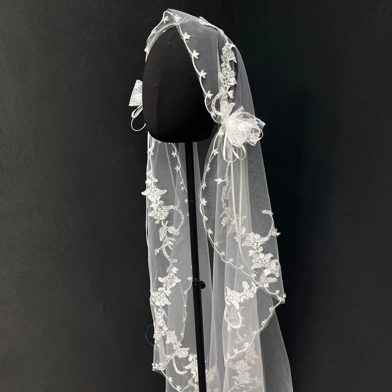 1.5x1.5m White Lace Bow Headband, Niche Romantic Floral Wreath, Vintage Design, Bridal Headwear Accessories